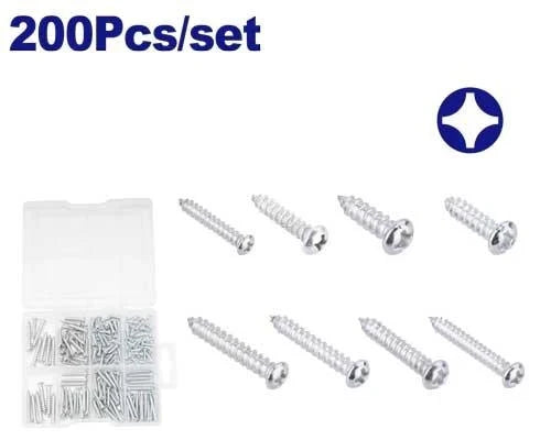 طقم براغي رأس طَبّة مشكل 200 قطعة EMTOP EMXSAB01