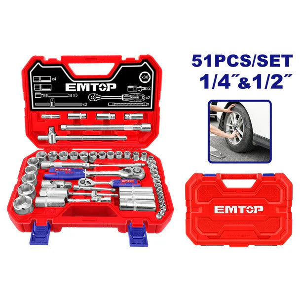 طقم مقابس 51 قطعة (1/4 إنش و1/2 إنش) EMTOP ESKT42511
