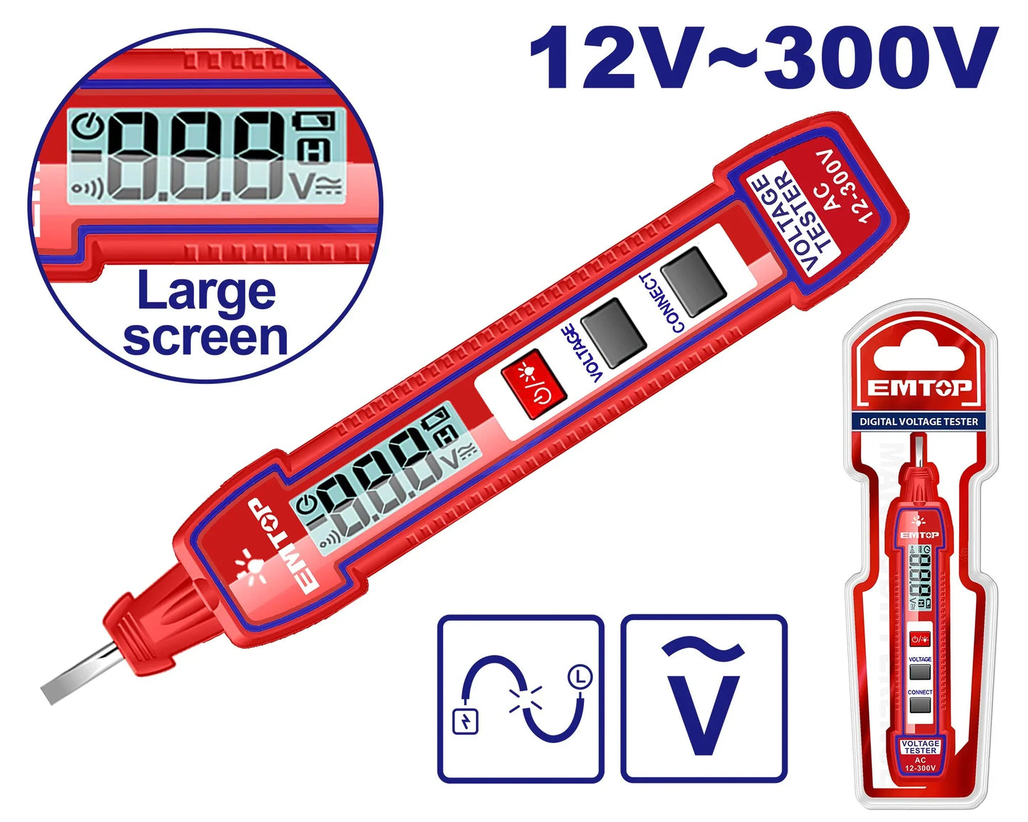 مفك فحص فولتية من 12 إلى 300 فولت EMTOP ETPL33001
