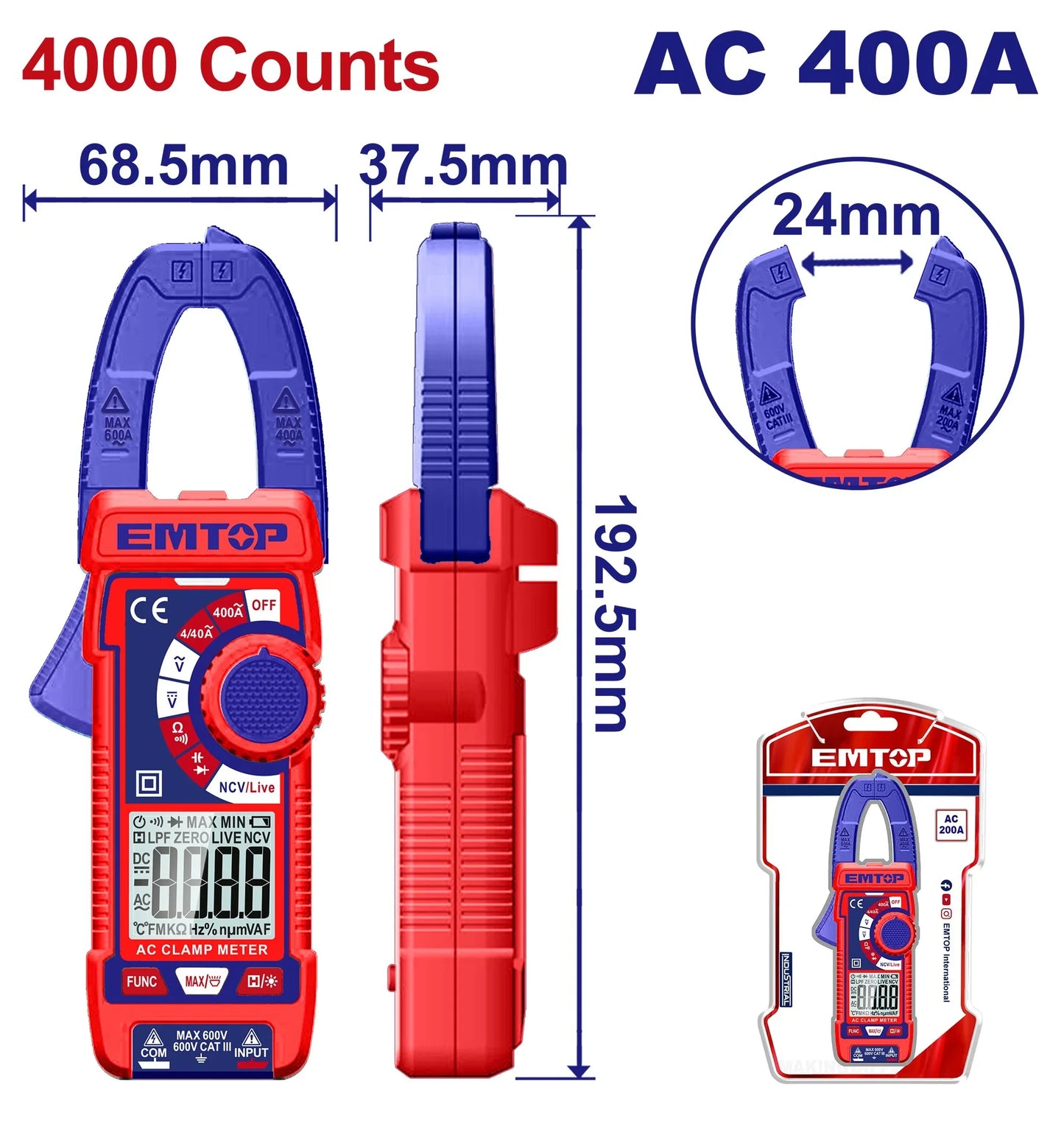 ساعة قياس كلامبس ميتر 400 أمبير EMTOP EDMR762001