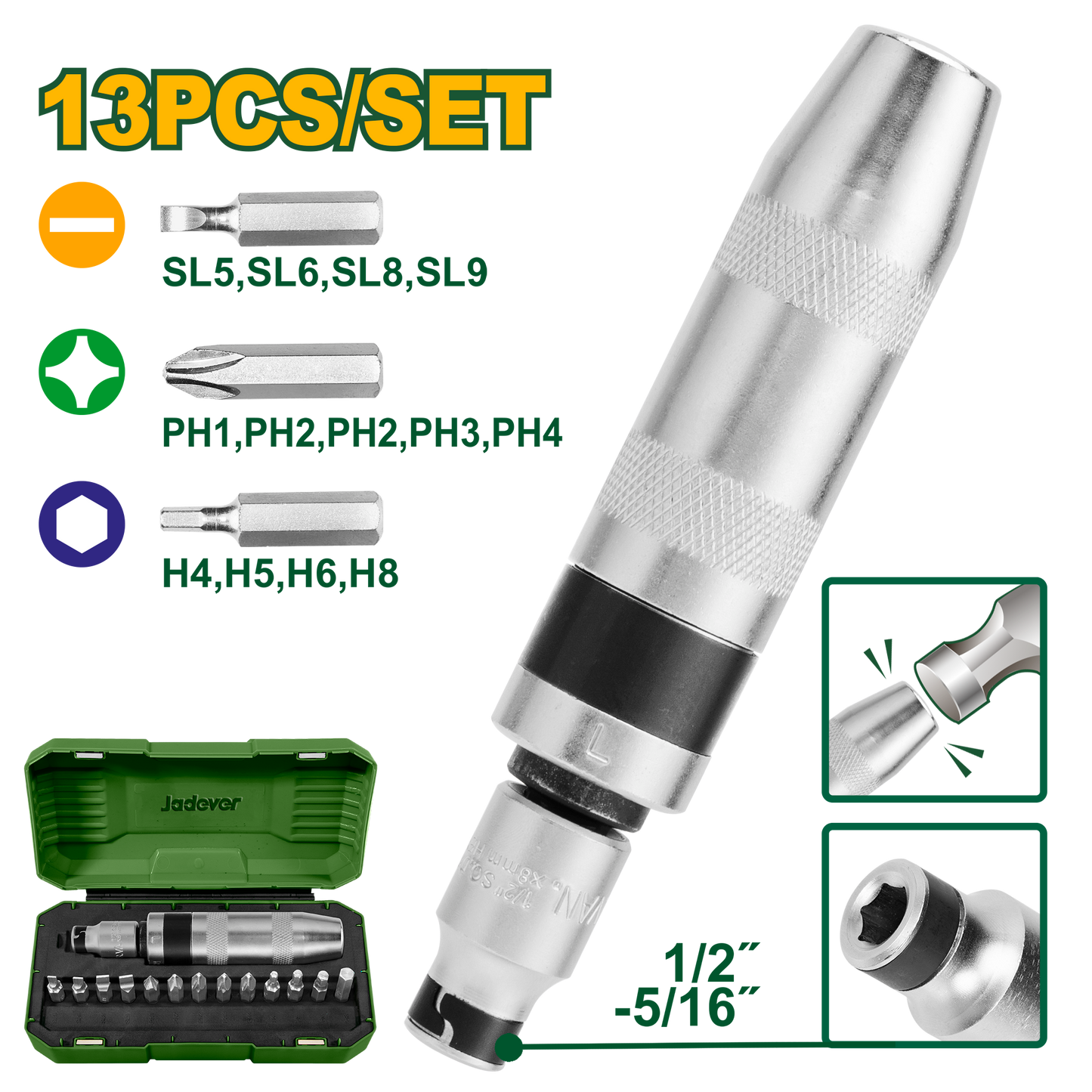طقم مفكات طرب مع راسيات 13 قطعة من جادايفر -Jadever