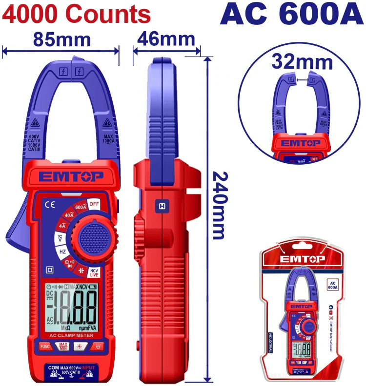 ساعة قياس كلامبس ميتر 600 أمبير EMTOP EDMR766001