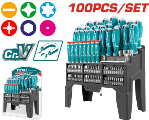 طقم مفكات مع راسيات 100 قطعة من TOTAL
