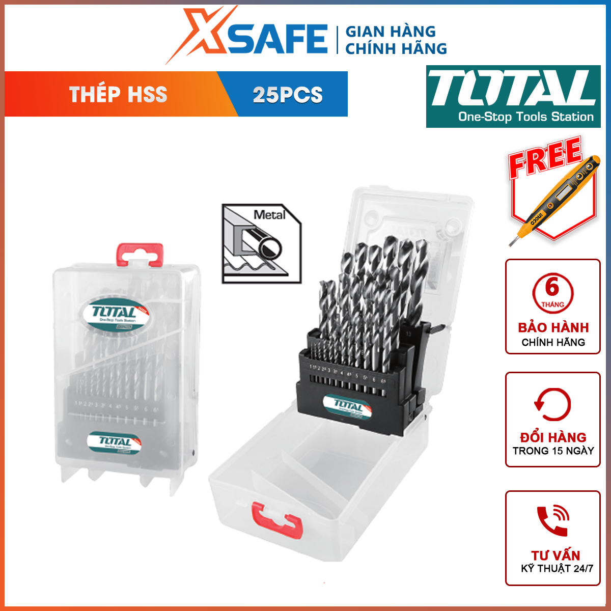 طقم ريش دريل حديد 25 قطعة من توتال