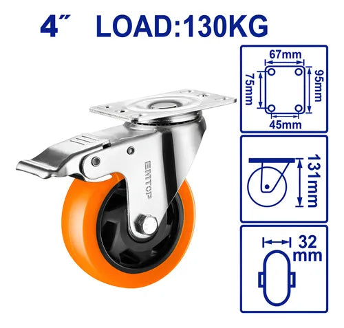 عجل قاعدة متحرك مع برك لون برتقالي 4 إنش EMTOP EMJL2343