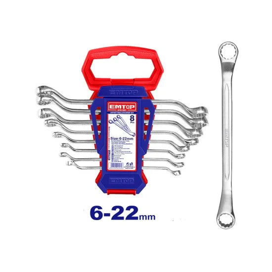 طقم مفاتيح شد حلقية بإزاحة مزدوجة مكون من 8 قطع EMTOP EFRS10801