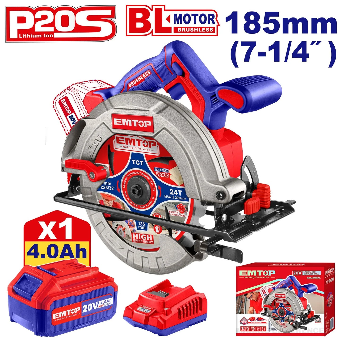 منشار دائري لاسلكي EMTOP ELCS18511 20V