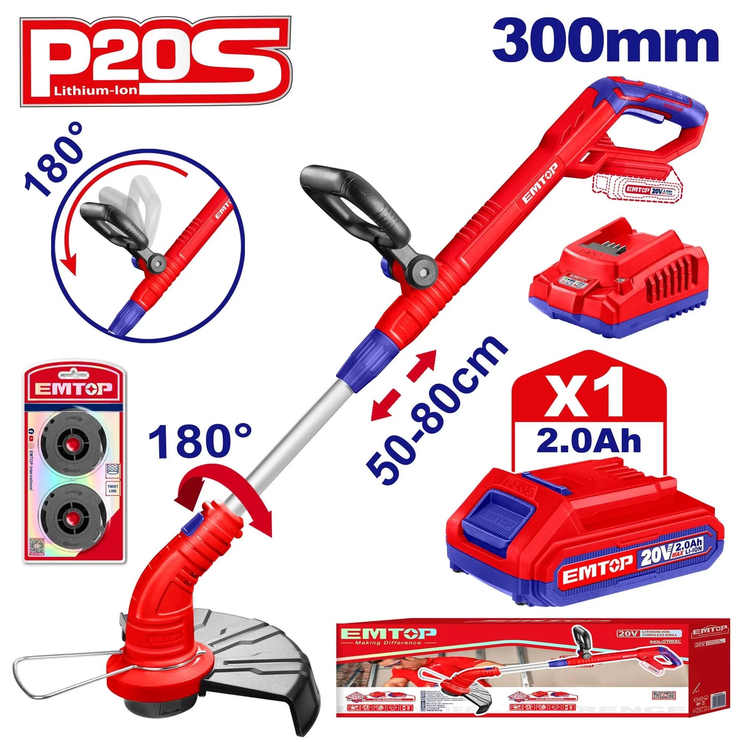 ماكينة قص العشب اللاسلكية 20 فولت -EMTOP ELGT20018