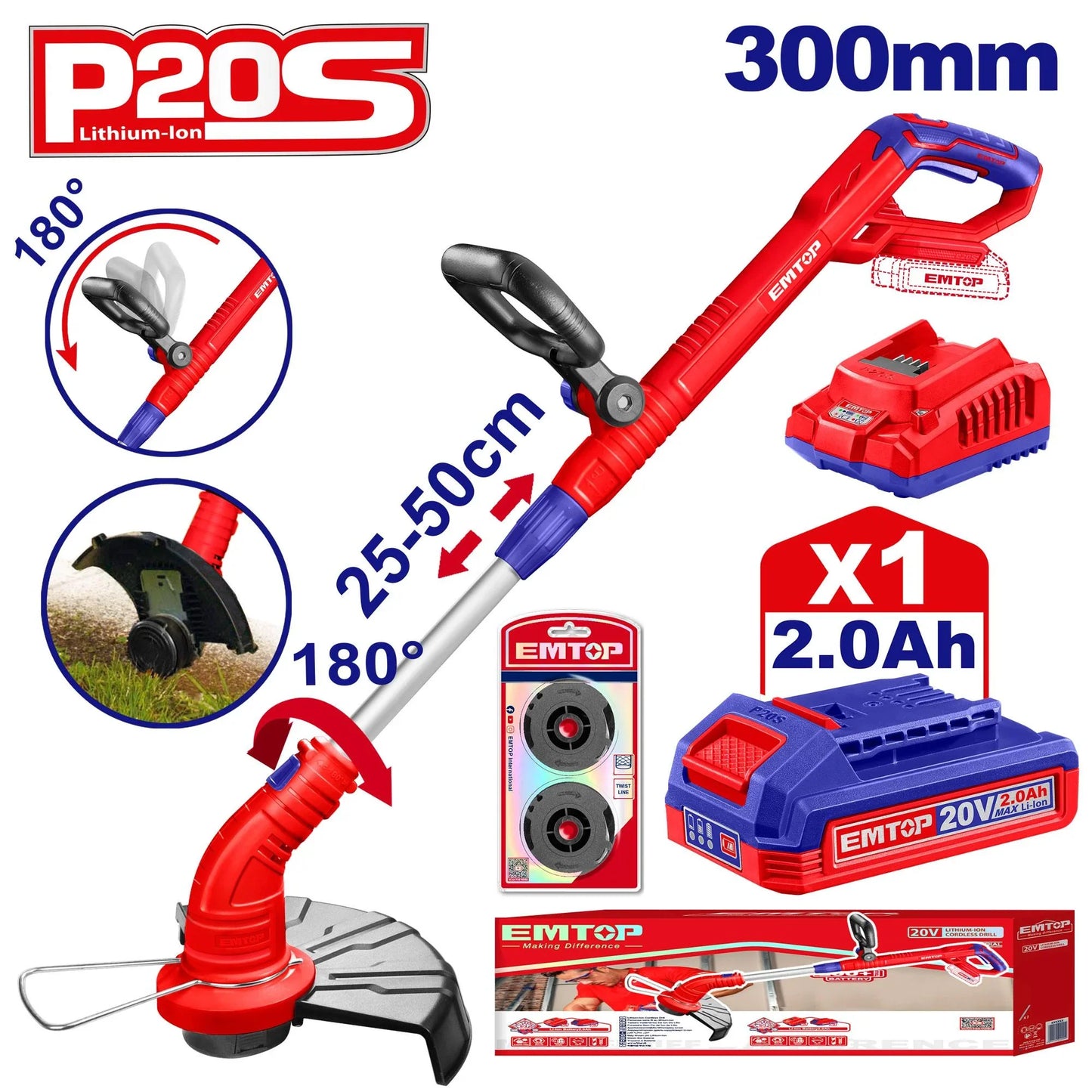 ماكينة قص العشب اللاسلكية 20 فولت - EMTOP ELGT203011