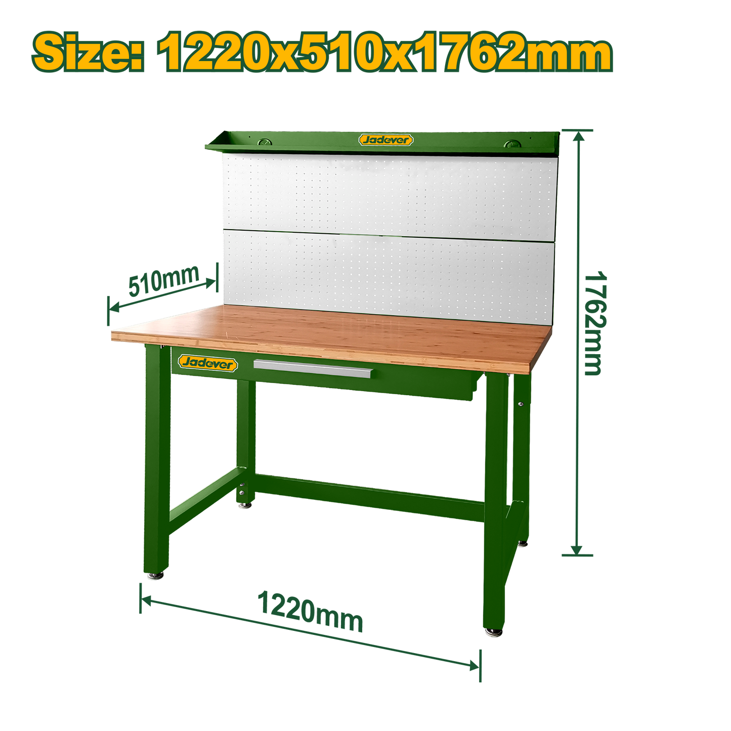 طاولة عمل فولاذية مع دراج ولوح تعليق أدوات - عرض 1220 مم من JADEVER