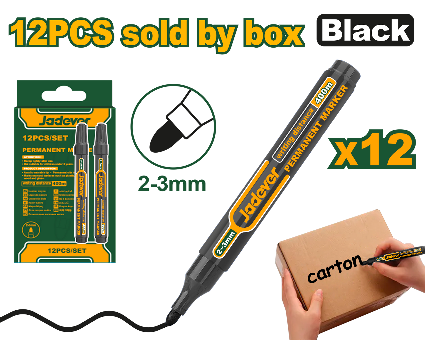 مجموعة علامات دائمة 12 قطعة باللون الأسود أو الأزرق من علامات بروفا، حبر سريع ال…