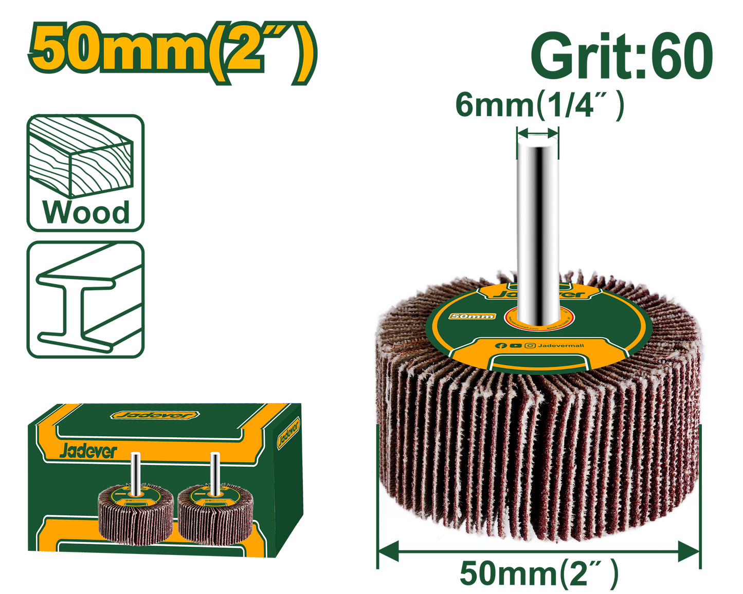 عجلة فلاب مع عمود 50 x 25 x 6 مم من حبيبات 60# لصنفرة المعادن والخشب