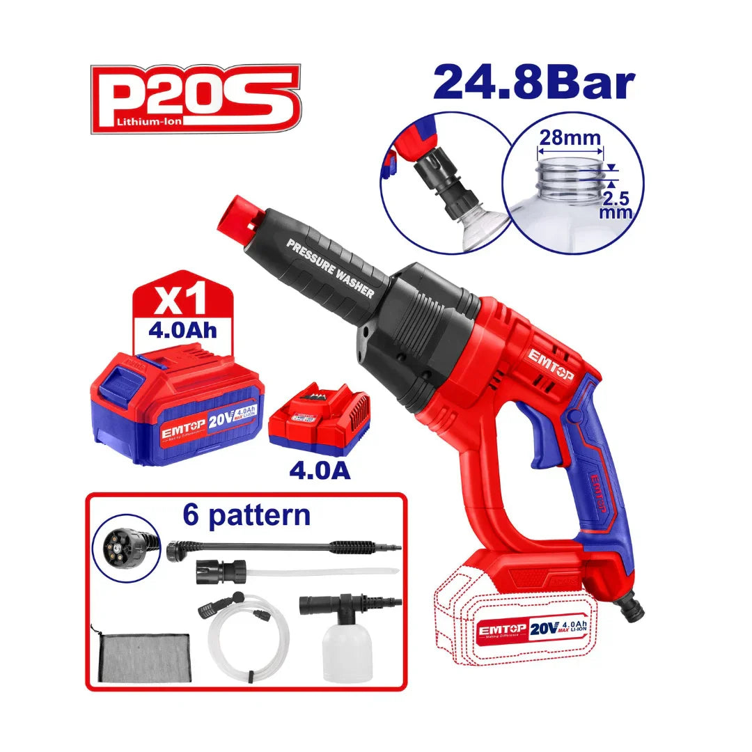 جهاز غسيل بالضغط لاسلكي بجهد 20 فولت -EMTOP ELPW202501