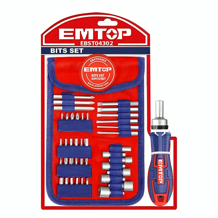 طقم رؤوس مفكات مكون من 43 قطعة EMTOP EBST04302