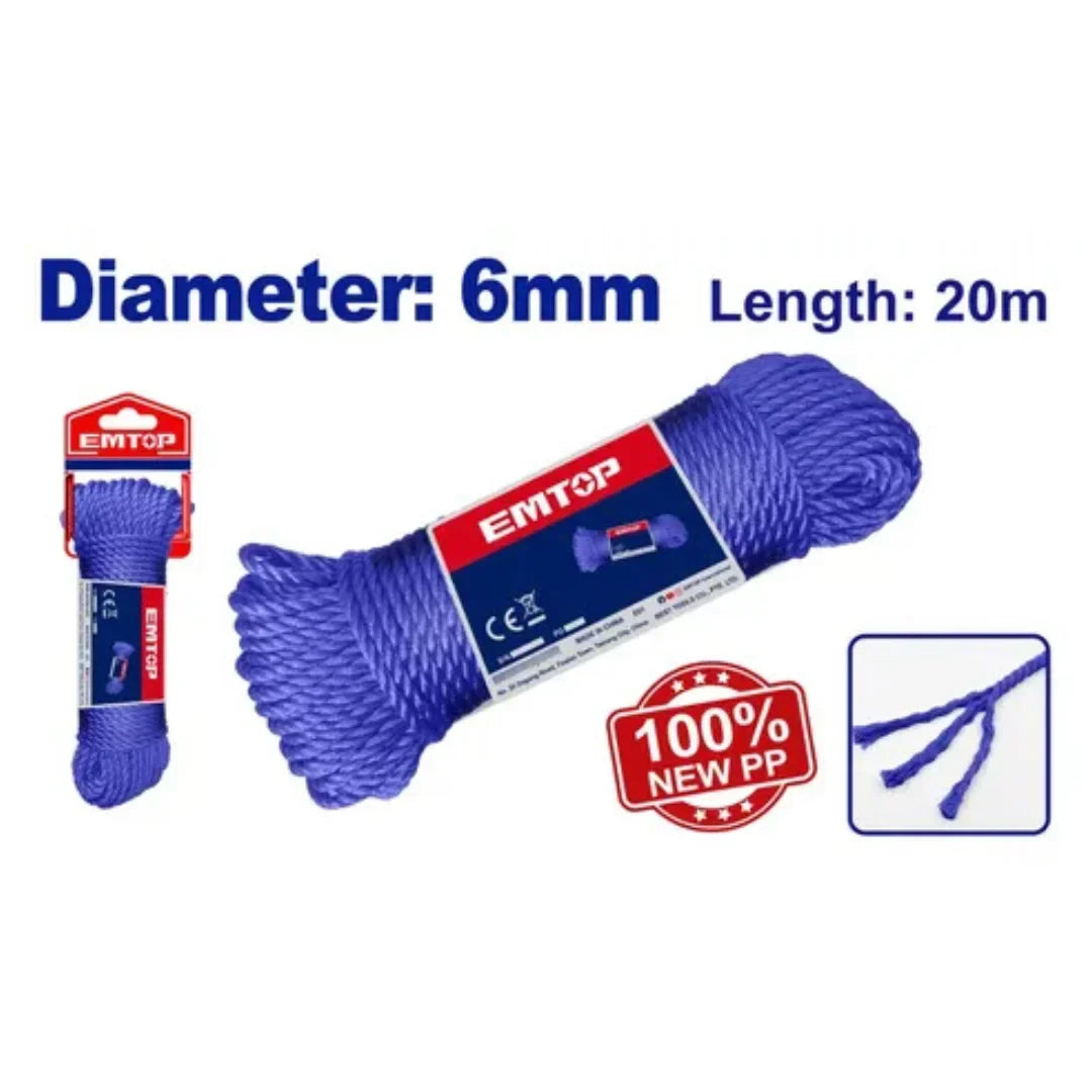 حبل نايلون بقطر 6 مم وبطول 20 متر EMTOP EMRZ1306