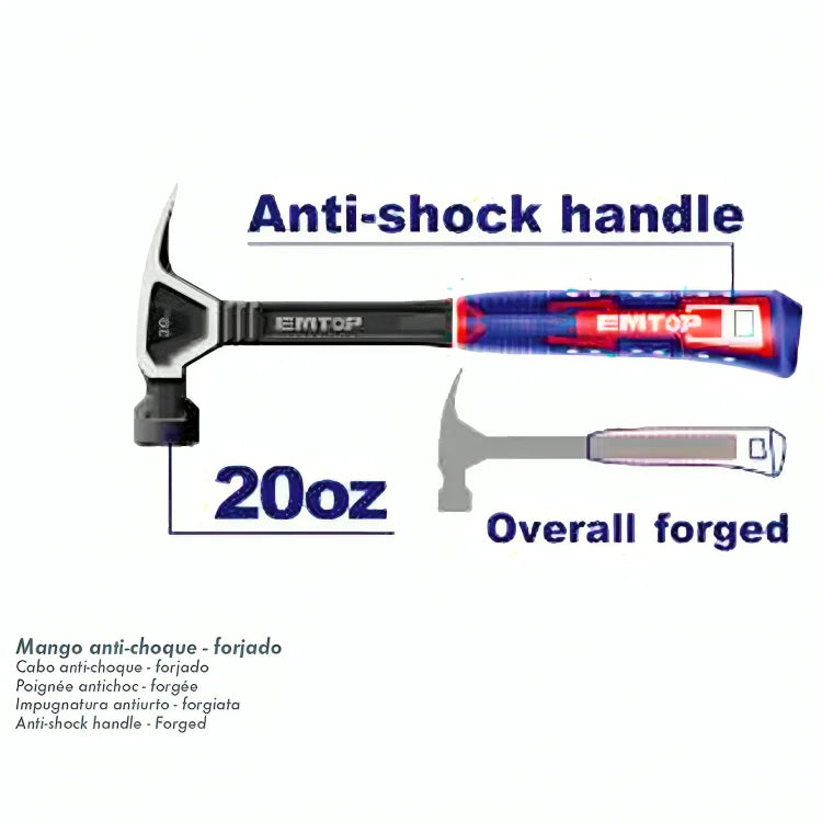 مطرقة متعددة الاستخدامات للصيانة والبناء من EHAMCH2020 EMTOP، مع مقبض مريح مضاد للاهتزاز