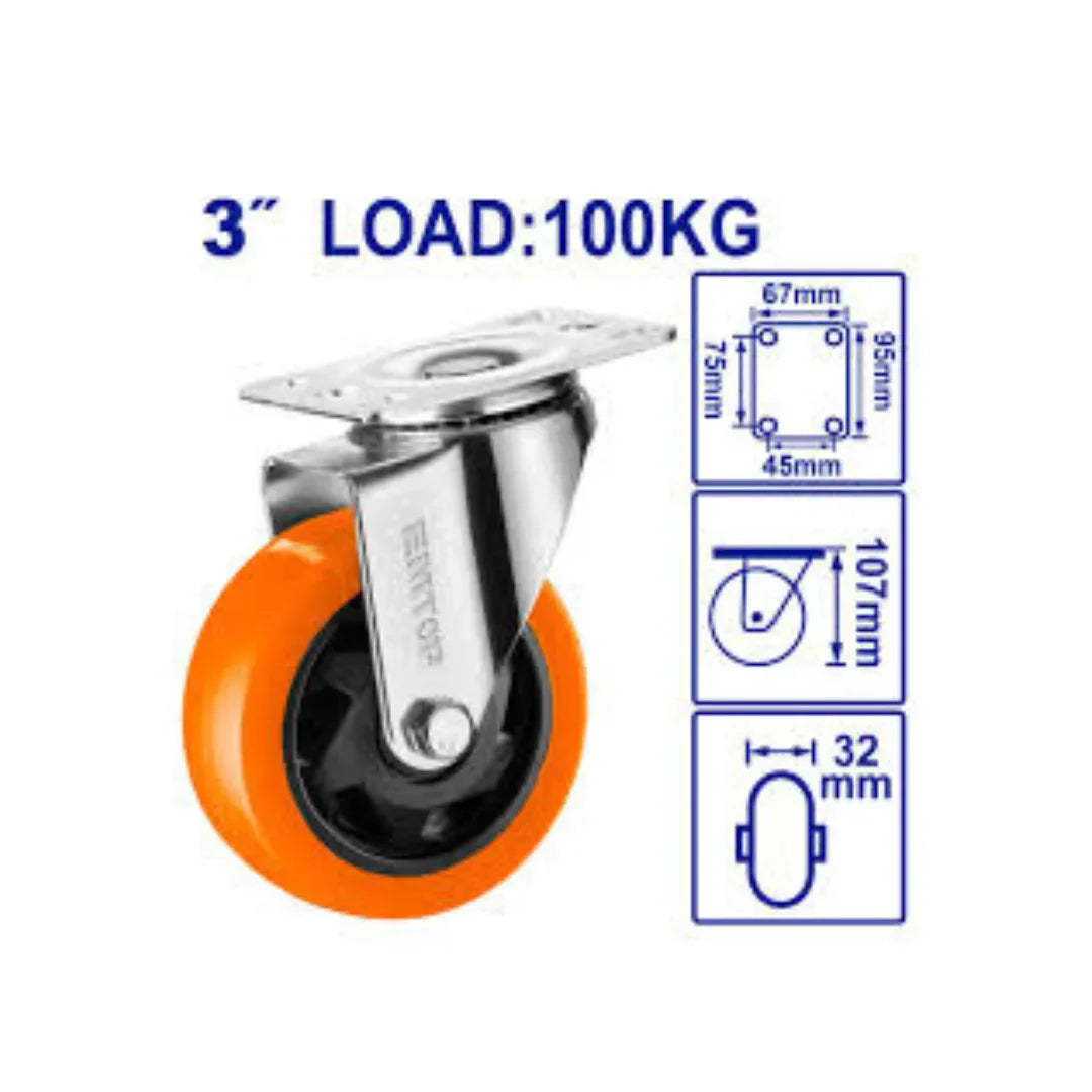 عجل قاعدة متحركة لون برتقالي 3 إنش EMTOP EMJL2332