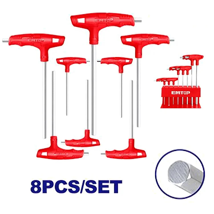 طقم مفاتيح ألين بمقبض على شكل T شكل مكون من 8 قطع EMTOP ETHW6061