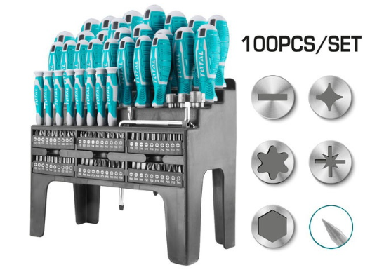 طقم مفكات مع راسيات 100 قطعة من TOTAL