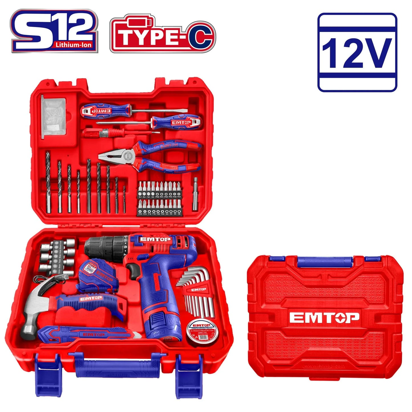 مجموعة أدوات منزلية من إيمتوب، 96 قطعة، مع مثقاب لاسلكي 12V