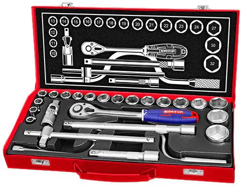 طقم مفاتيح مقبس 1/4 بوصة – 24 قطعة – EMTOP ESKT12243