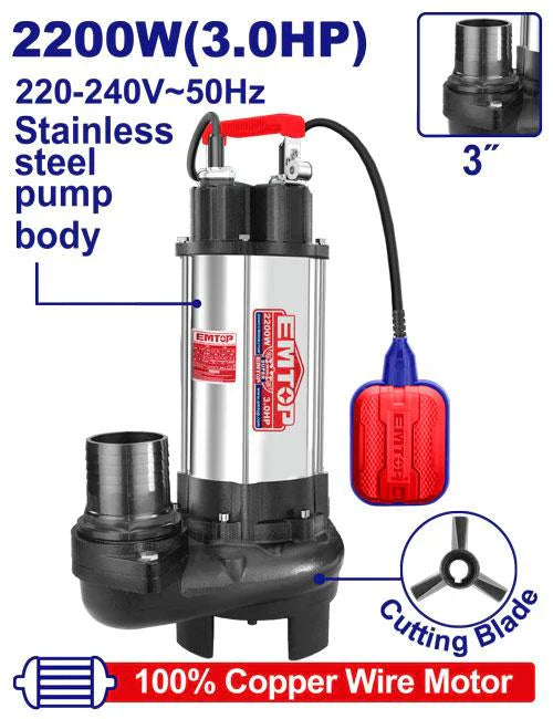 مضخة غاطسة لمياه الصرف الصحي بقوة 2200W