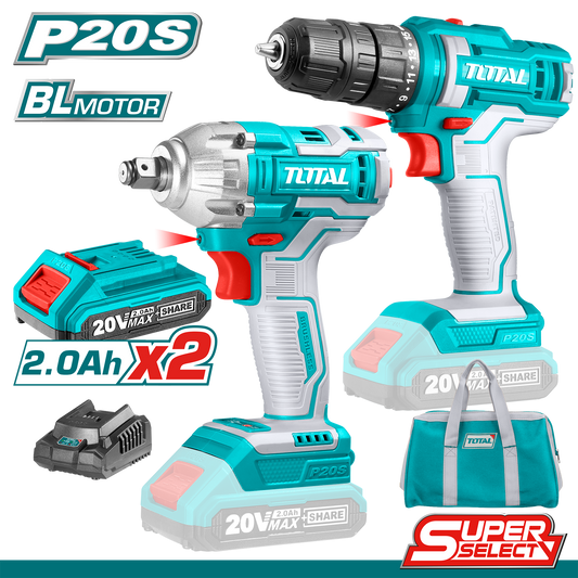 دريل شحن + دريل بوكسات مع 2 بطارية 20 فولت وشاحن من TOTAL