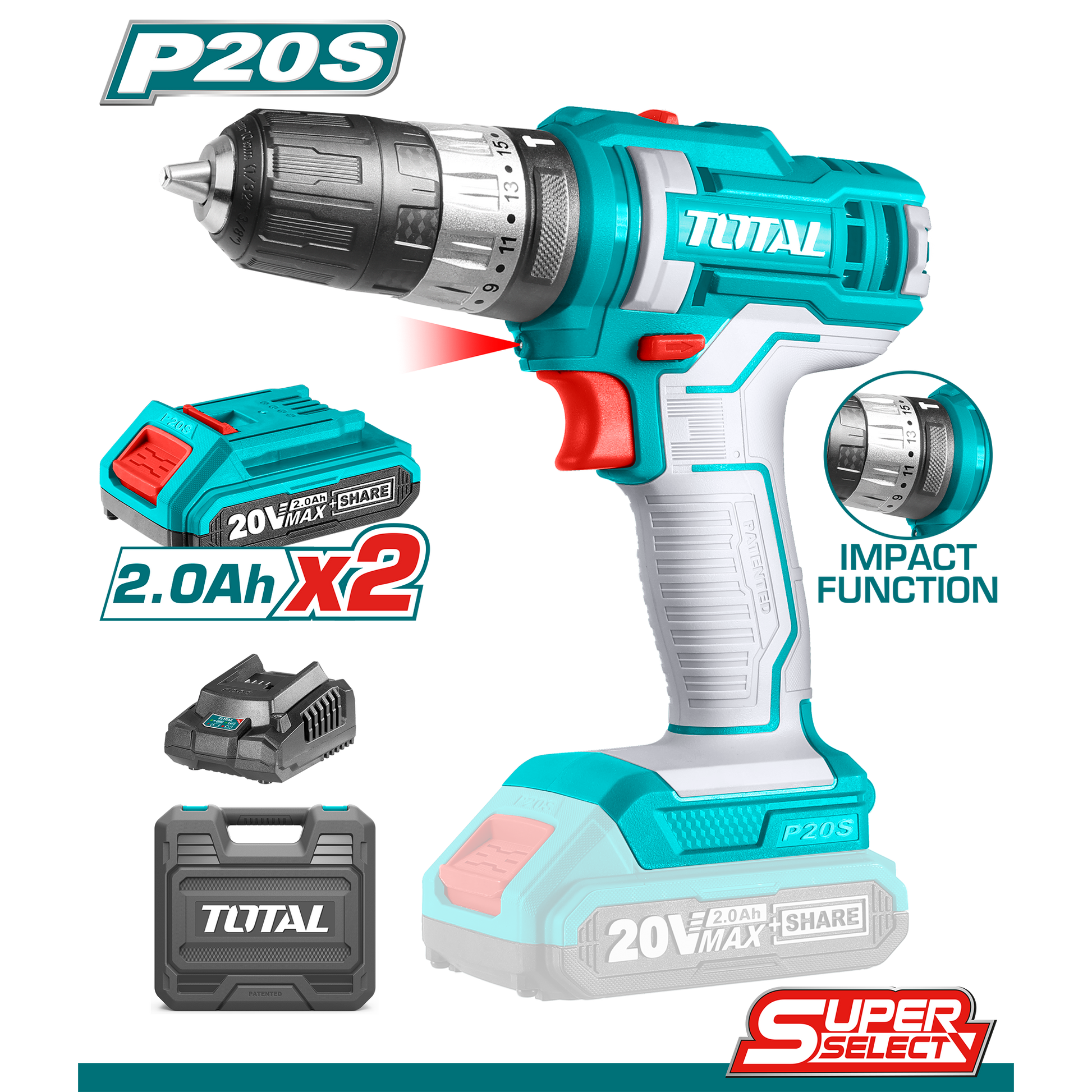 دريل شحن 20 فولت مع شاكوش من Total