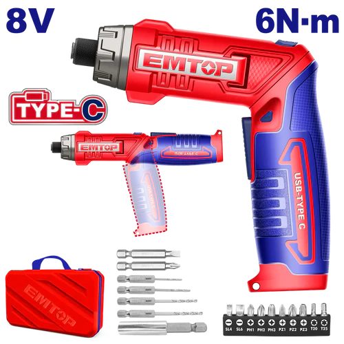 طقم مفك براغي لاسلكي EMTOP 8V