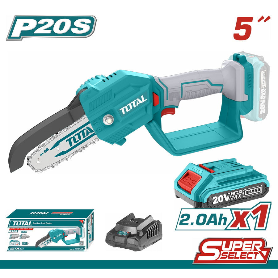 منشار تقليم شجر جنزير 5" مع بطارية و شاحن من Total