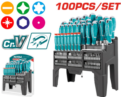 طقم مفكات مع راسيات 100 قطعة من TOTAL