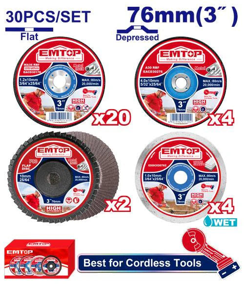 طقم أقراص EMTOP ECGD07630 للقطع والطحن – 3 قطع