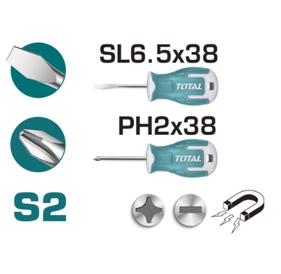 طقم مفك طبة عادي ومصلب من TOTAL