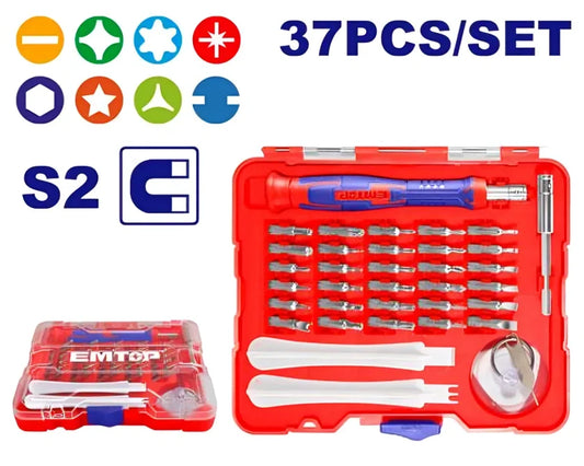 طقم مفك  مع لقم  مكون من 37 قطعة  EMTOP EBST03702