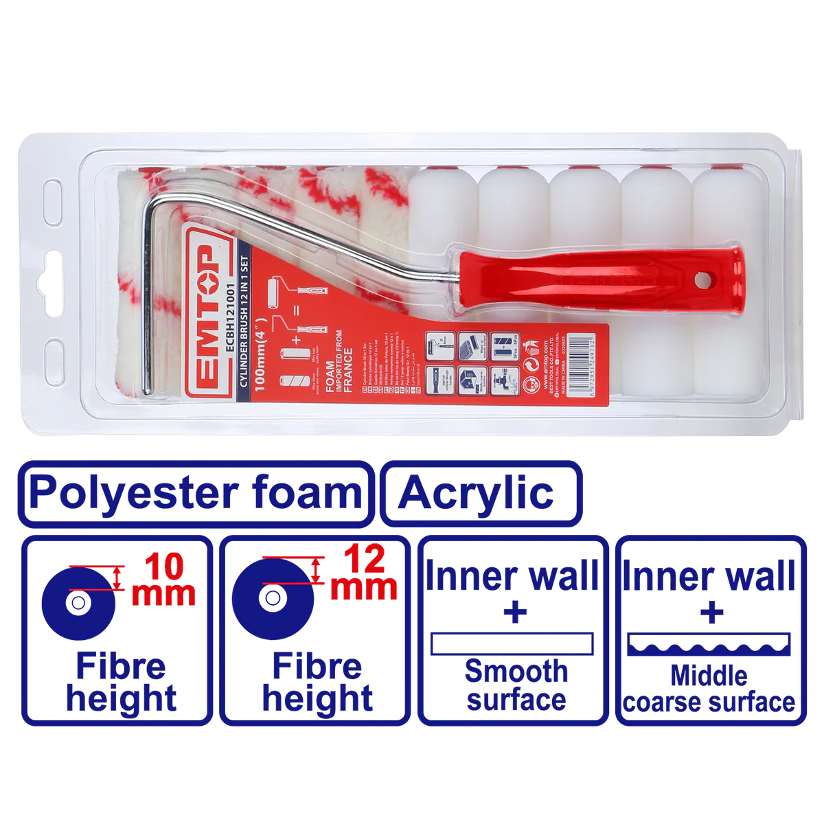 طقم رول دهان 12 قطعة 10 سم  EMTOP ECBH121001