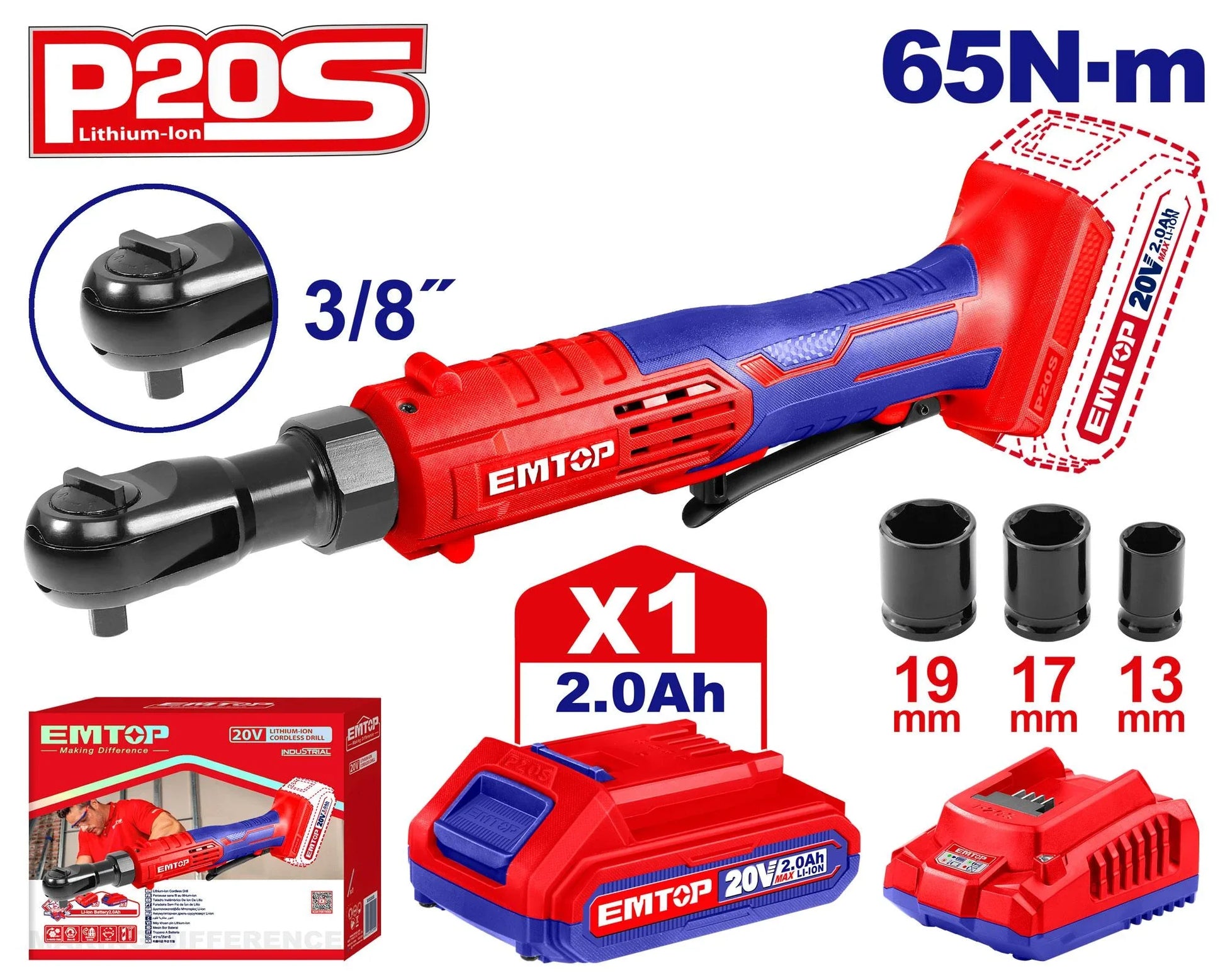 مفتاح شد لاسلكي 20 فولت   EMTOP EDRL206015 Drive Ratchet