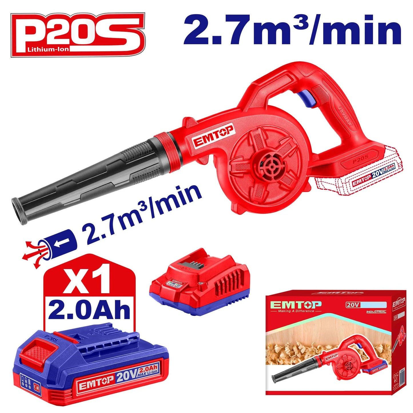 منفاخ هواء لاسلكي بقوة 20 فولت -  EMTOP  ELAB200281