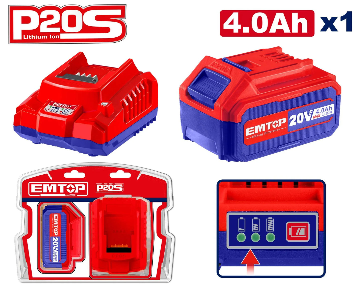 طقم بطارية وشاحن ليثيوم أيون EMTOP ELBCPK1214 P20S