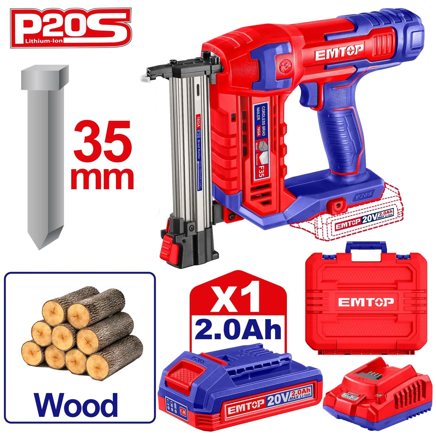 دباسة مسامير لاسلكية  EMTOP ELBNLI35085 20V