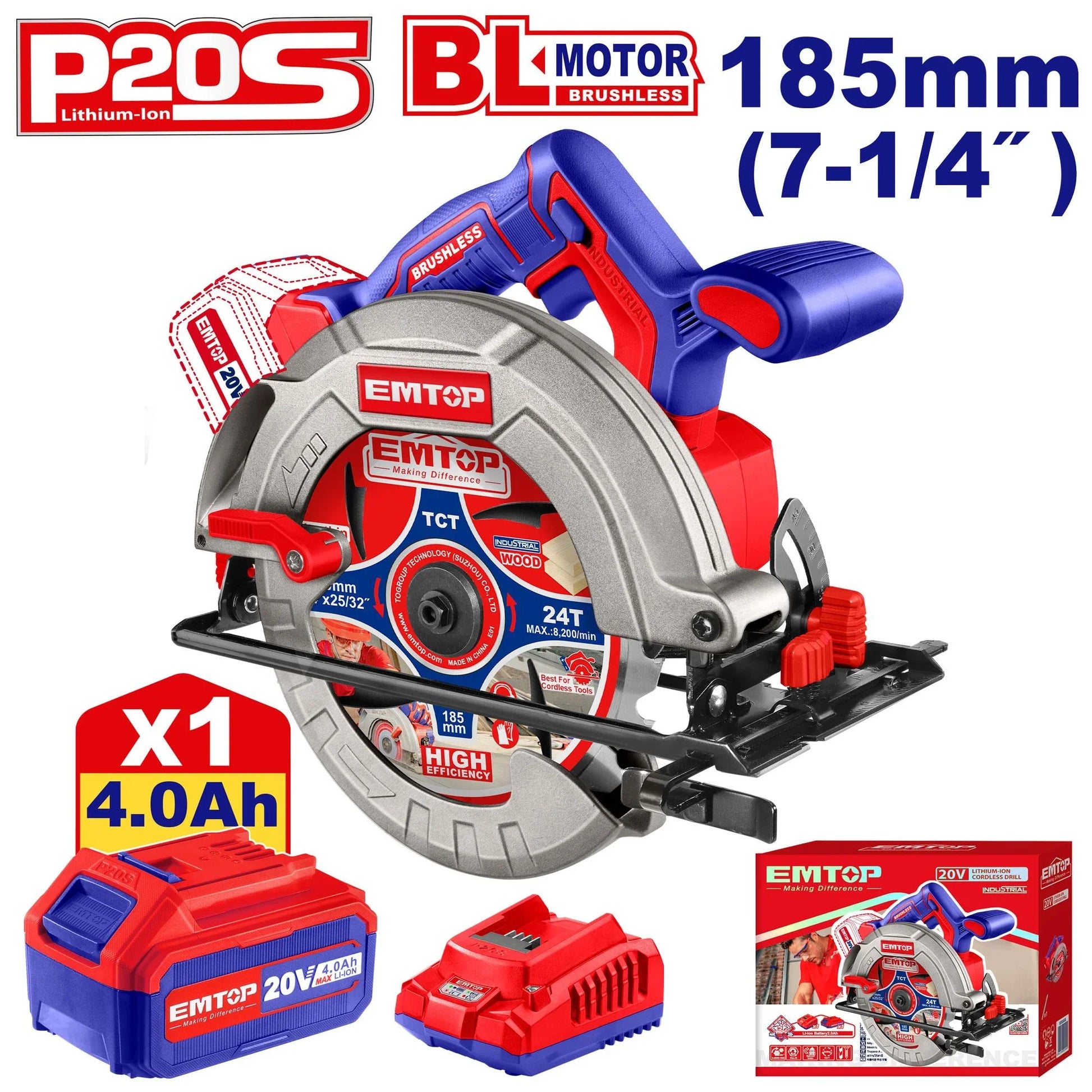 منشار دائري لاسلكي EMTOP ELCS18511 20V