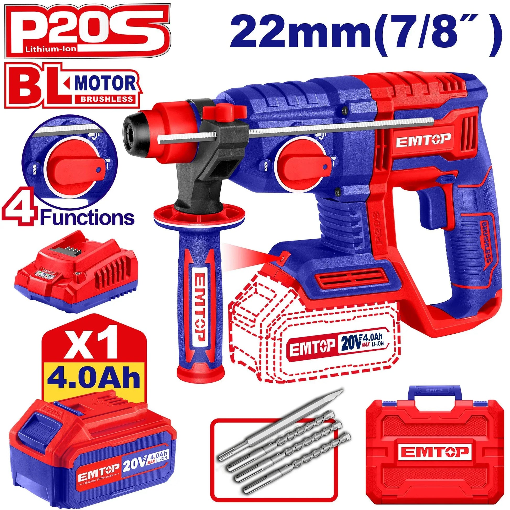 درل طرق  لاسلكي EMTOP ELRH202081 20V