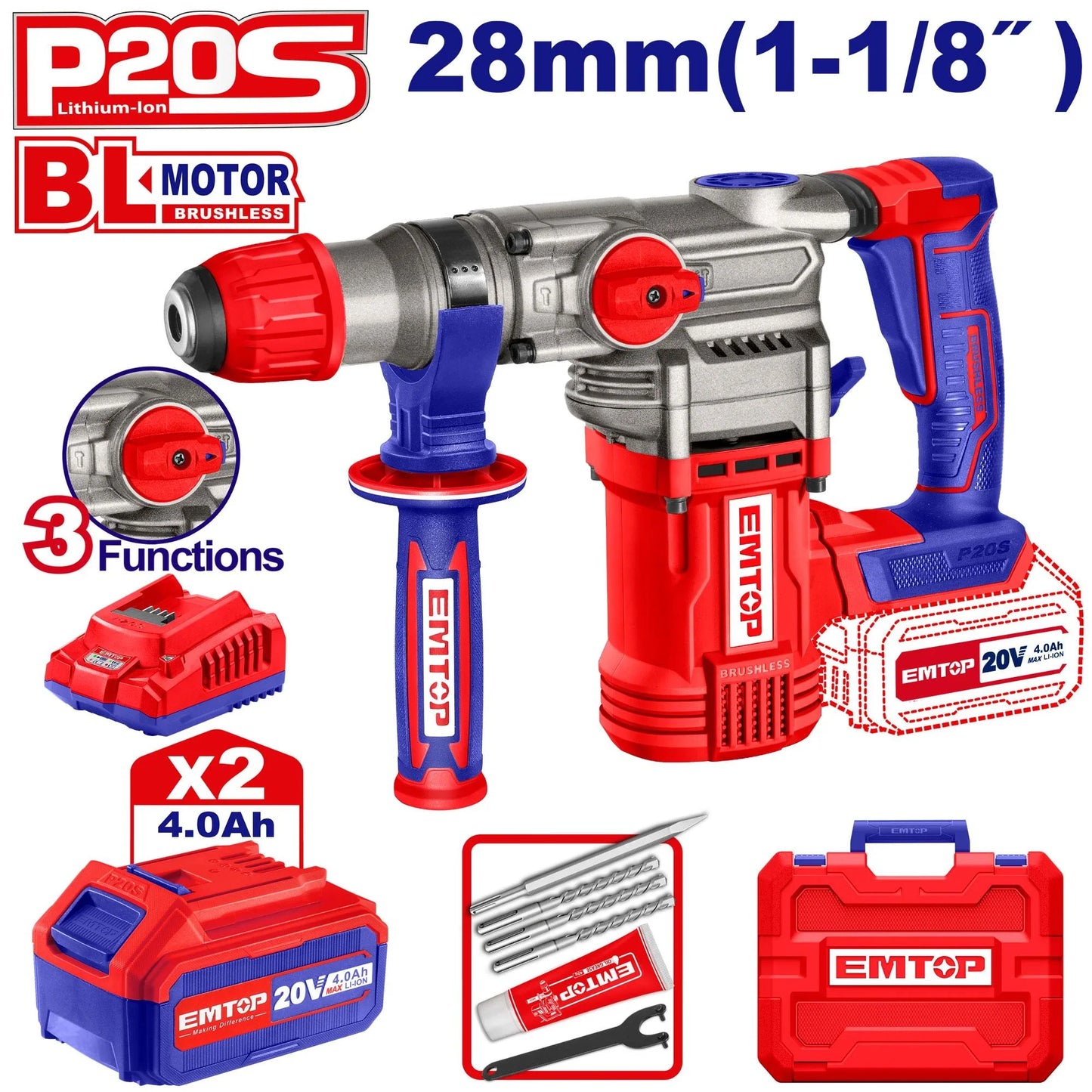 درل طرق لاسلكي  EMTOP ELRH202882 20V