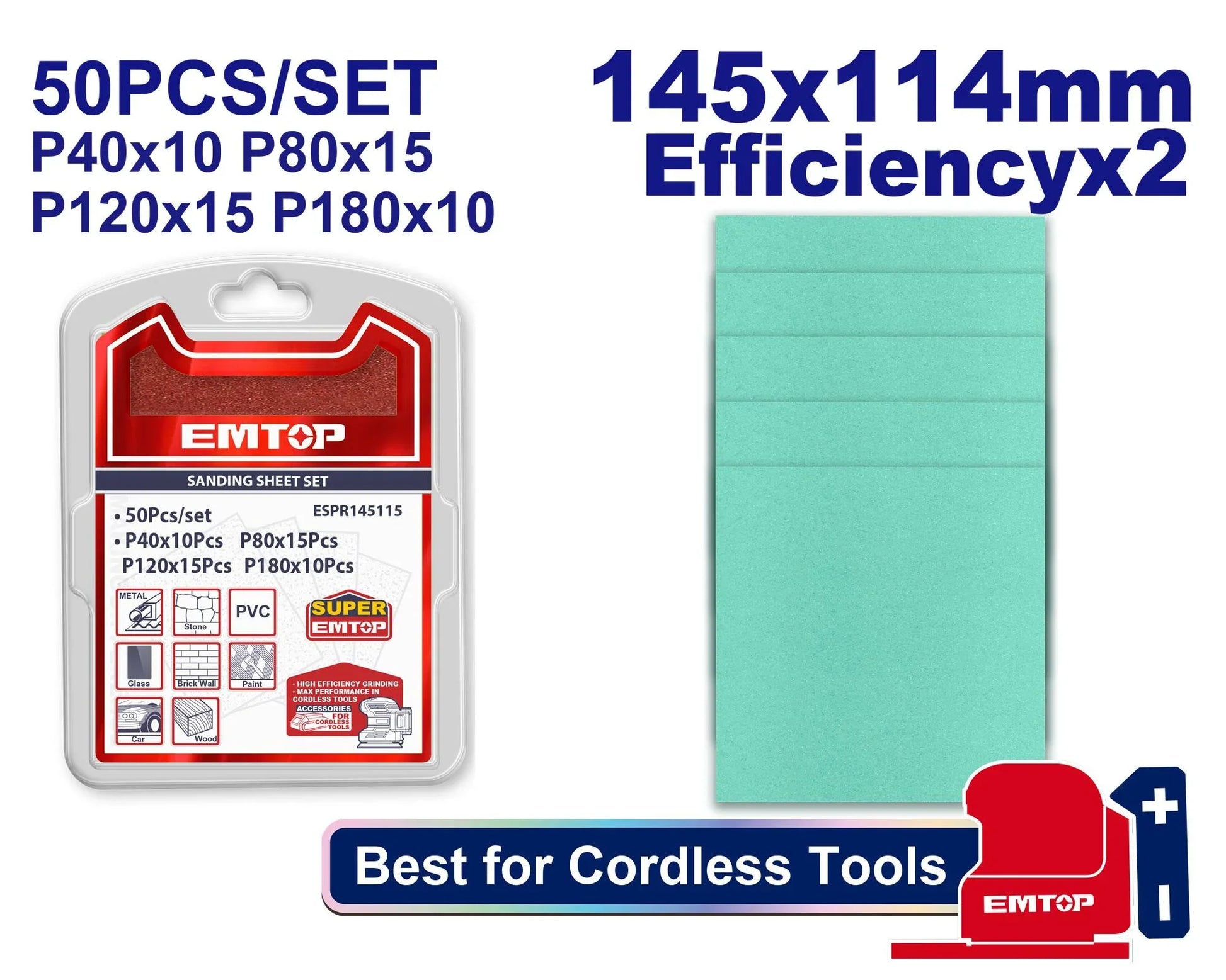 اوراق الصنفرة ( 50 قطعة )   145×114 مم | EMTOP ESPR145115