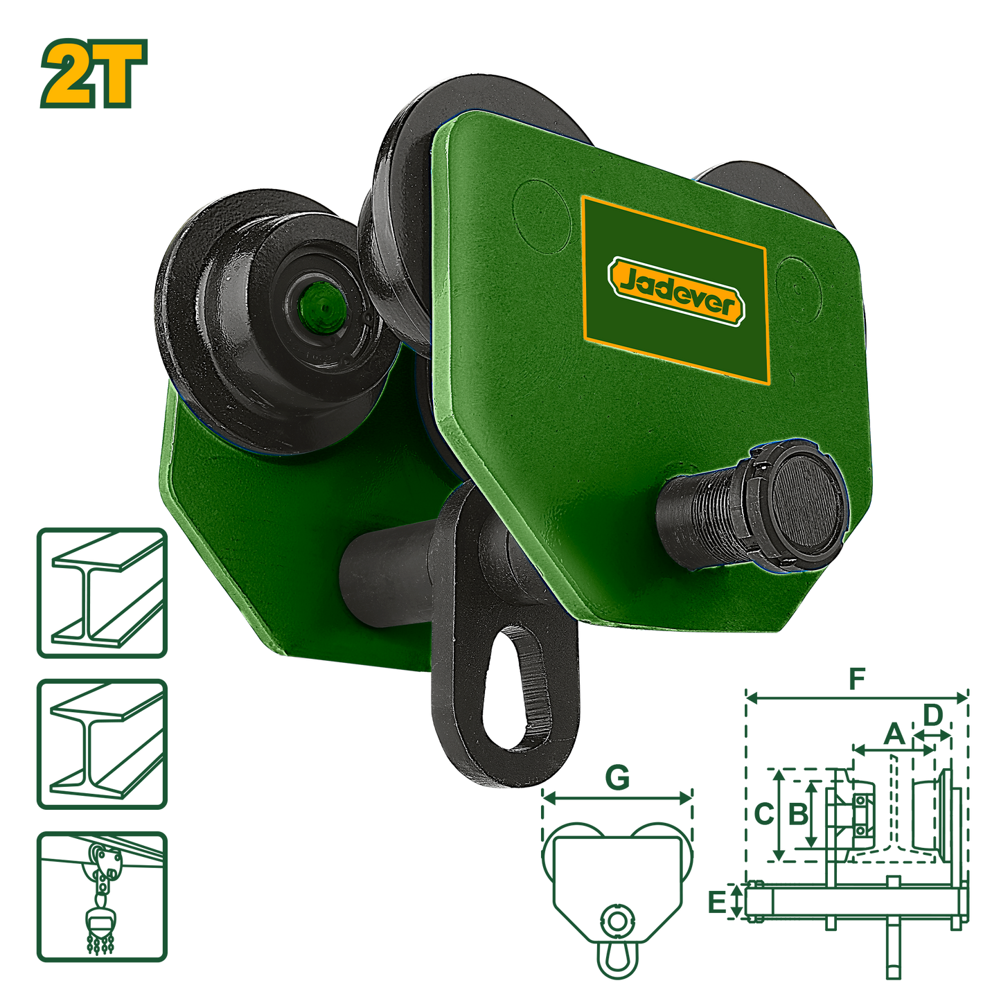 عربة يدوية JADEVER سعة 2 طن عرض شعاع Adjustable 94-124 مم JDCK4520