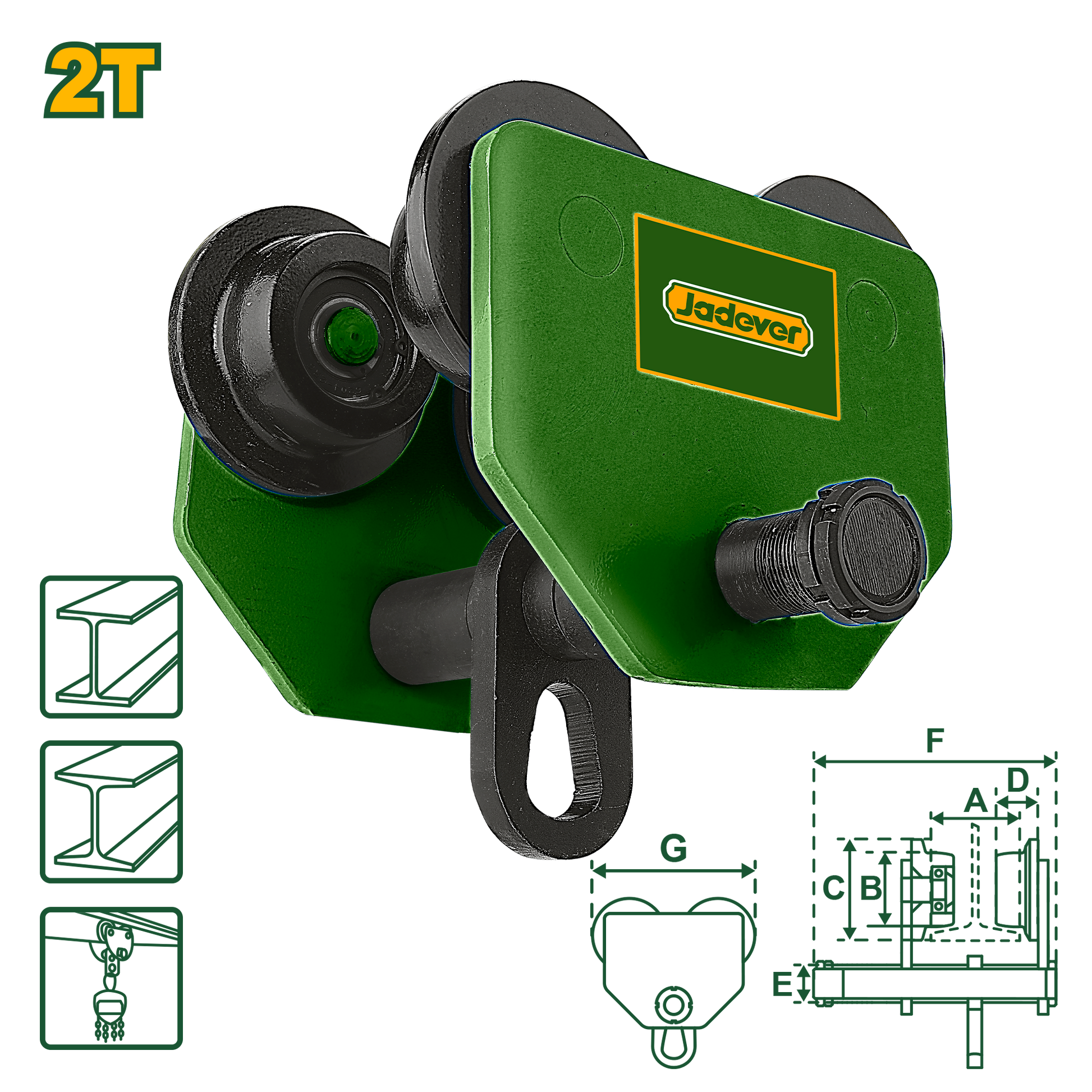 عربة يدوية JADEVER سعة 2 طن عرض شعاع Adjustable 94-124 مم JDCK4520