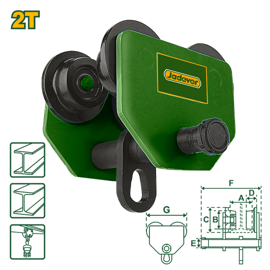 عربة يدوية JADEVER سعة 2 طن عرض شعاع Adjustable 94-124 مم JDCK4520