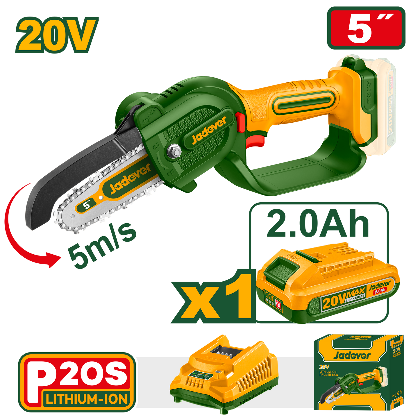 منشار التقليم شحن 20V مع شريط 5 انش من جادايفر JADEVER