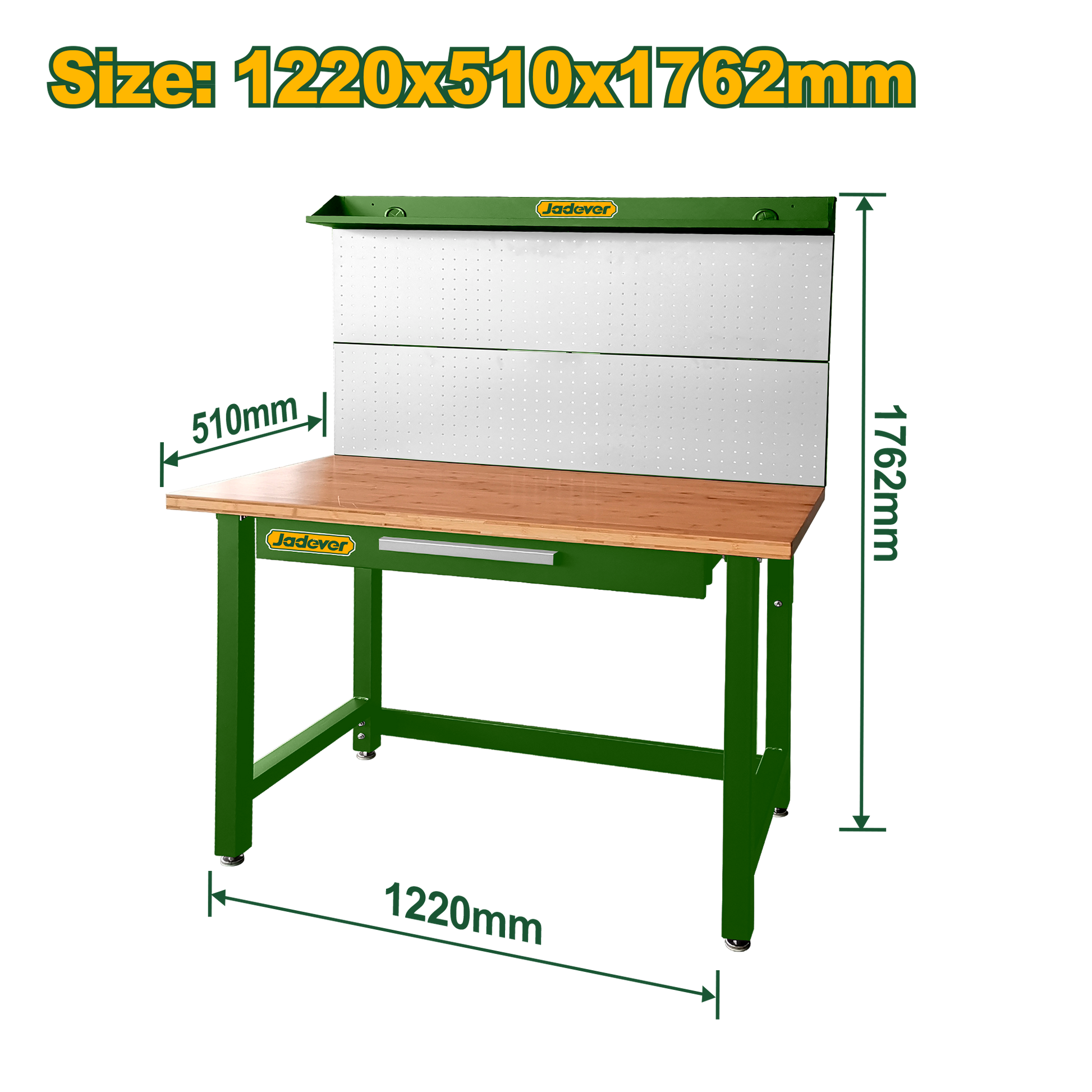 طاولة عمل فولاذية مع دراج ولوح تعليق أدوات - عرض 1220 مم من JADEVER