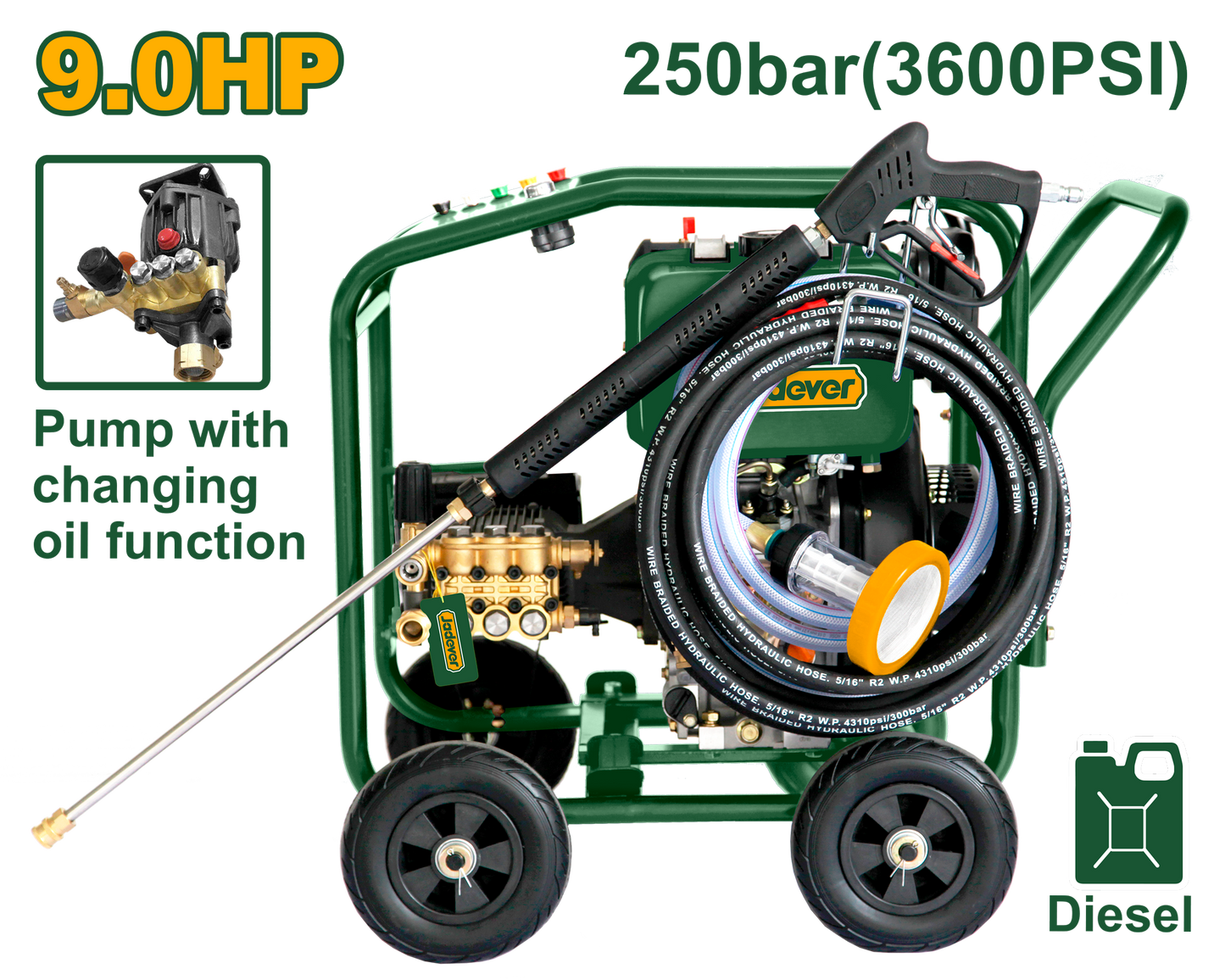 ماكنة غسيل 9 حصان 250 بار ديزل من جادايفر Jadver