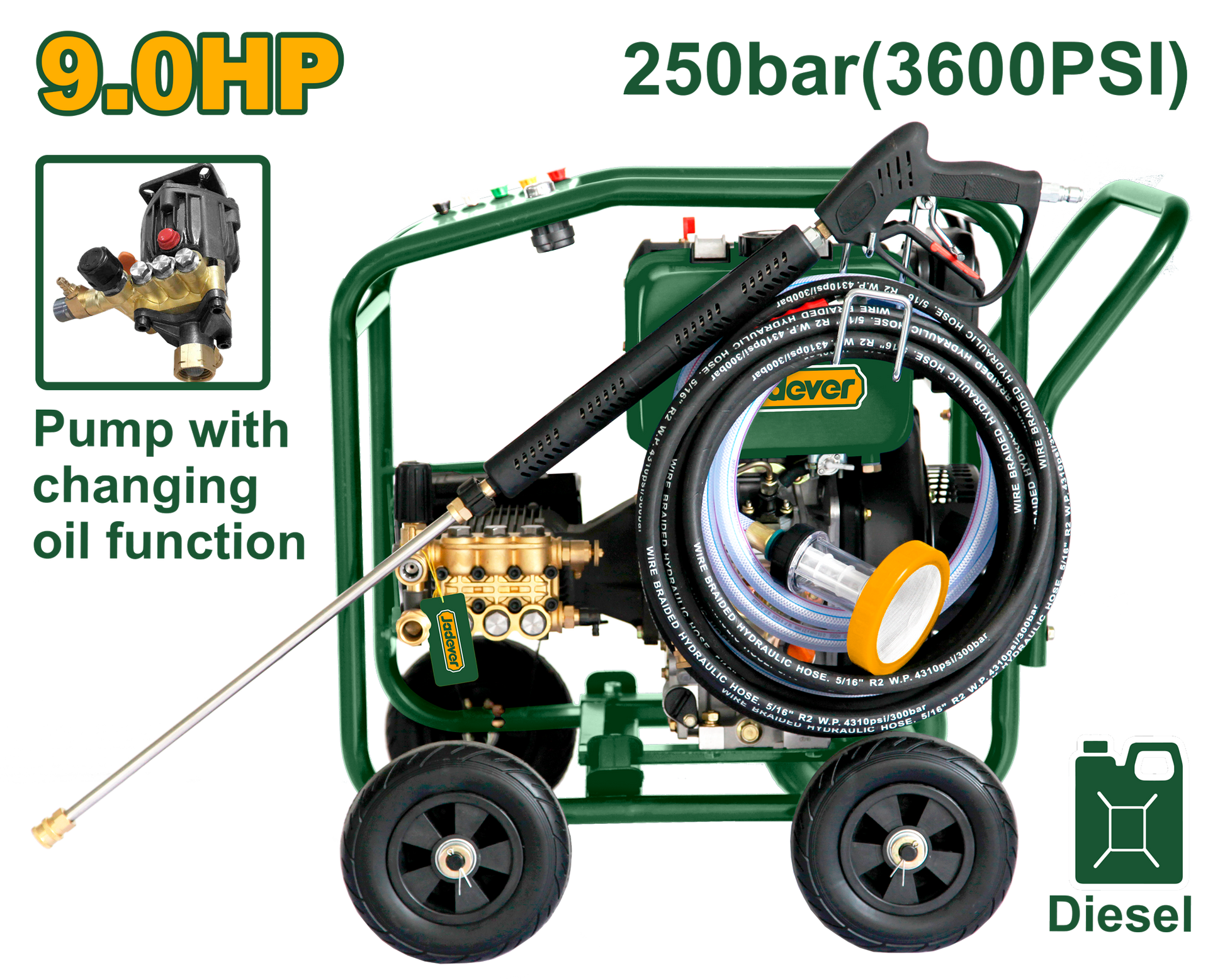ماكنة غسيل 9 حصان 250 بار ديزل من جادايفر Jadver